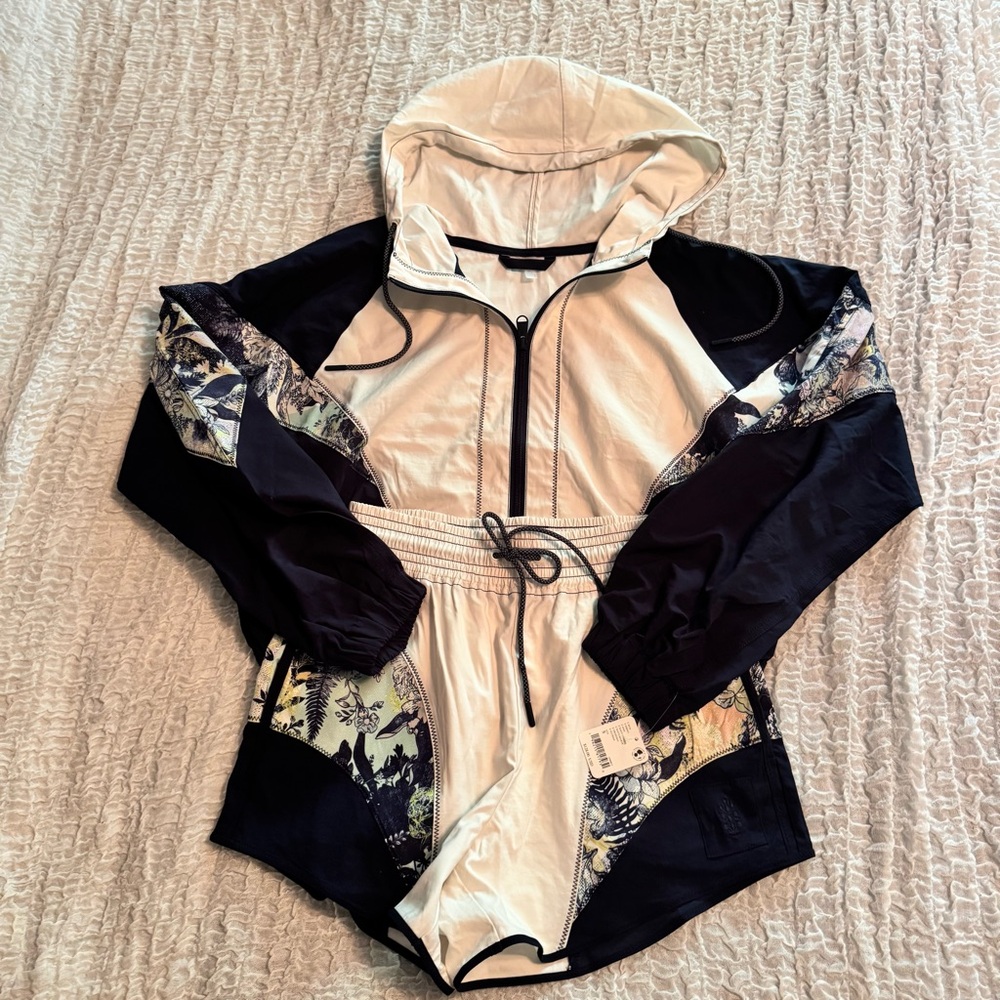 Free People Movement Navy/Off White Windbreaker & Shorts SET
